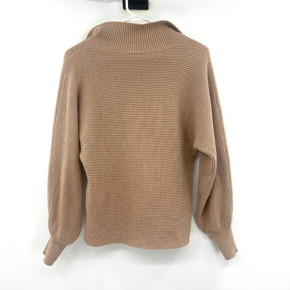 Beige Ribbed Collared Split Neck Sweater Women's Small - Picture 4 of 4